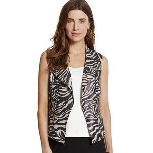 Chico's Medium Zebra Foiled Linen Blend Vest Black White Animal Print Festival